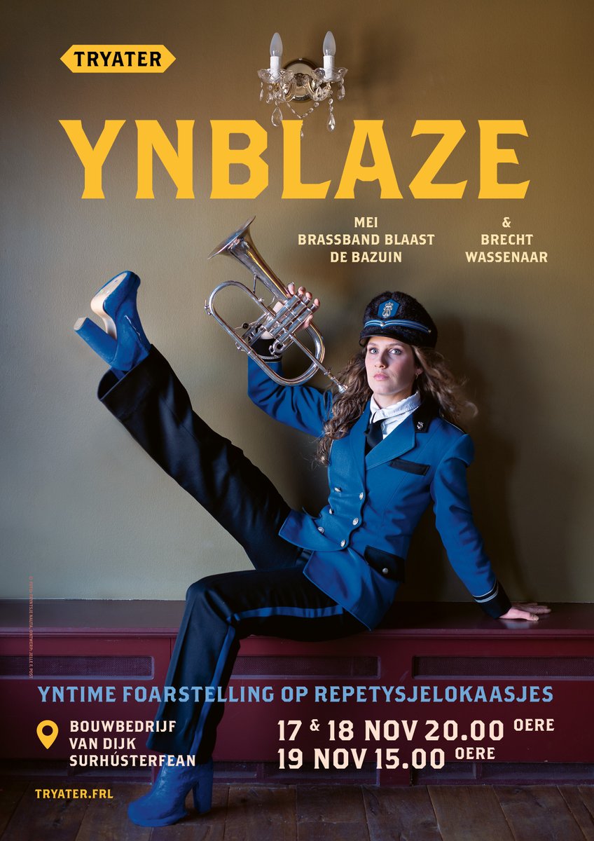 Ynblaze!
Dat doen we in november 3 dagen achter elkaar! Niet voor onze 'gewone' repetitie, maar doen mee aan de voorstelling Ynblaze van <a href="/tryater/">Tryater</a> Wat een eer!
Tryater komt naar <a href="/surhuisterveen/">Surhuisterveen</a> op 17, 18 en 19 november. Kom je ook? Bestel snel kaarten: tryater.frl/programma/ynbl…