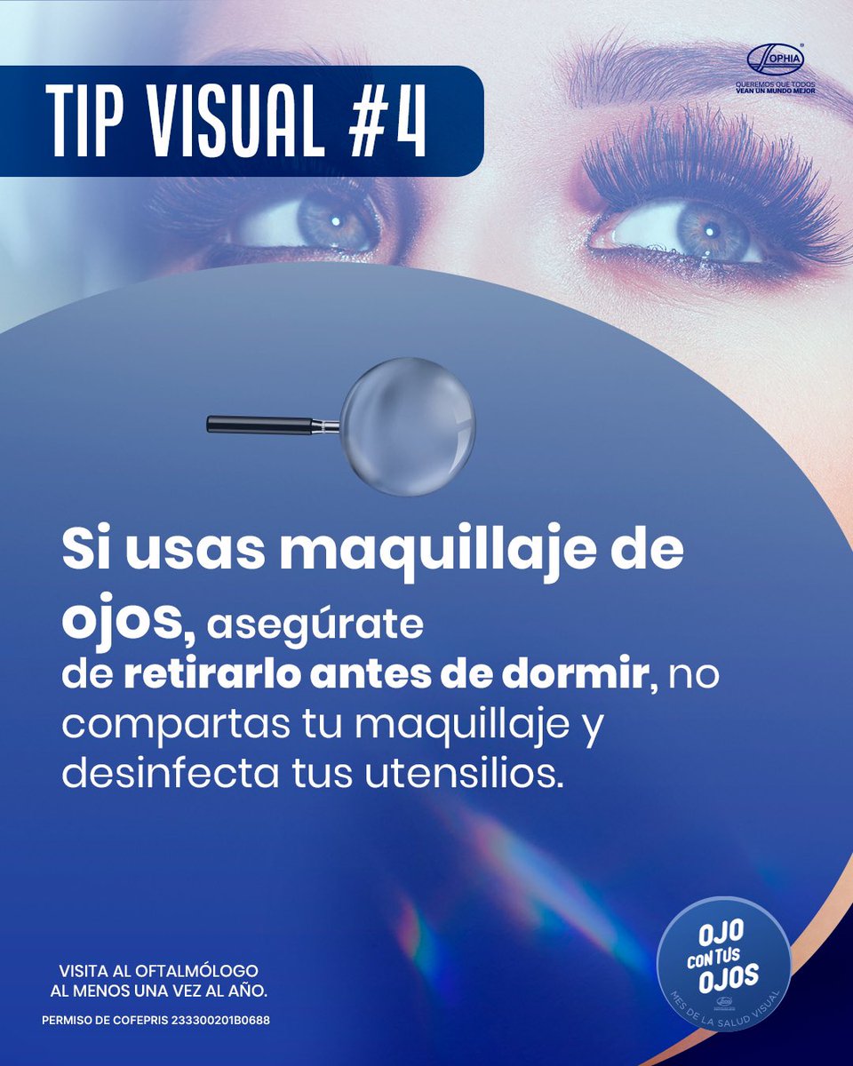 Si usas maquillaje de ojos, asegúrate de retirarlo completamente antes de dormir, no compartas tu maquillaje, y renuévalo con frecuencia y cuidado con las extensiones de pestañas. 

#OjoConTusOjos #oftalmologia  #ojos #salud #eyes #ophtalmology