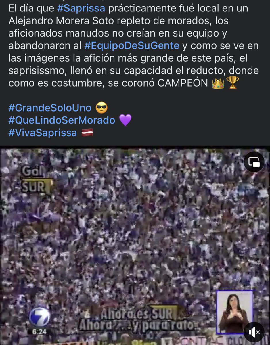 @AndresManudo Póngame una foto donde el Ricardo Saprissa se tuvo que teñir de Rojinegro NUNCA.
En cambio #ElEquipoDeSuGente vió al MORERA TEÑIDO DE MORADO y ganándoles un campeonato de costumbre en ese lombricero😂😂😂😂