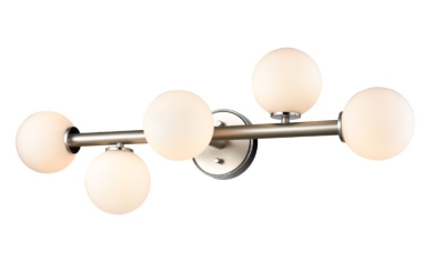 The Alouette collection by DVI offers mid-century looks with modern construction and high contrast styling. Thick construction materials give the fixture weight and feel that separateS it from other fixtures.  #sundiallighting #DVIlighting #vanitylight