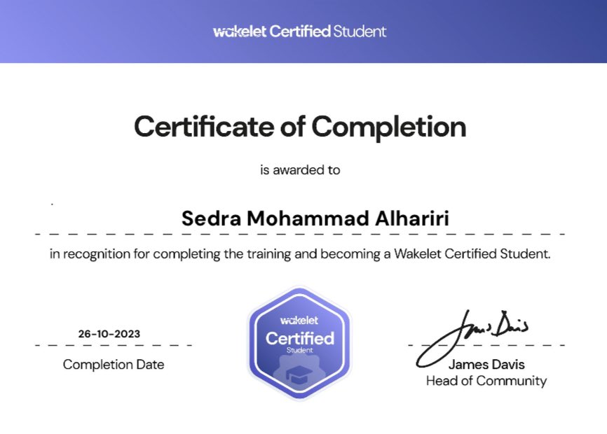 Proud to be a Wakelet Certified Student 
<a href="/wakelet/">Wakelet 💙</a> <a href="/mamemr88/">Hekmat Hamed</a> 🩷🪄