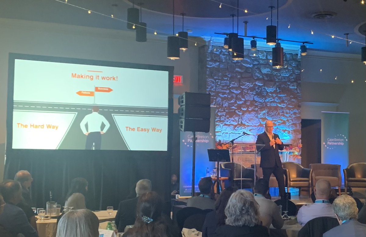 Eddie LeMoine was awesome at the Cape Breton Partnership #InvestorSummit2023 today!  Bring about what you think about - the path is to focus on the outcome and link your passion to what your trying to achieve. Can’t wait to read the book!