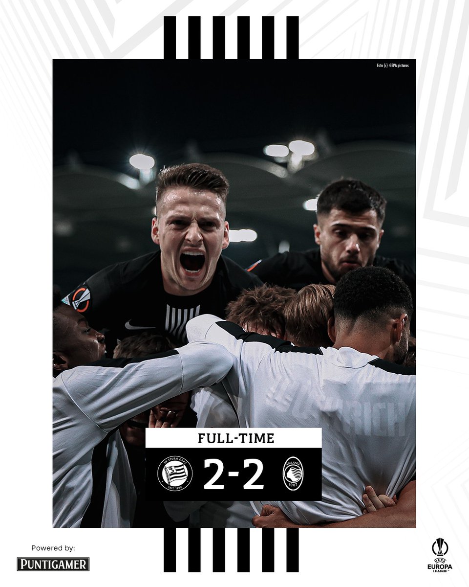 SKSturm's tweet photo. Dieses Spiel hat wirklich alles gehabt, was den Fußball ausmacht. Wir schaffen in Unterzahl das Comeback und holen einen verdienten Punkt – YES! 😍 #sturmgraz #UEL #STUATA
____________
STU 2:2 ATA |⏱️90+6' https://t.co/Ei6X8yRafj
