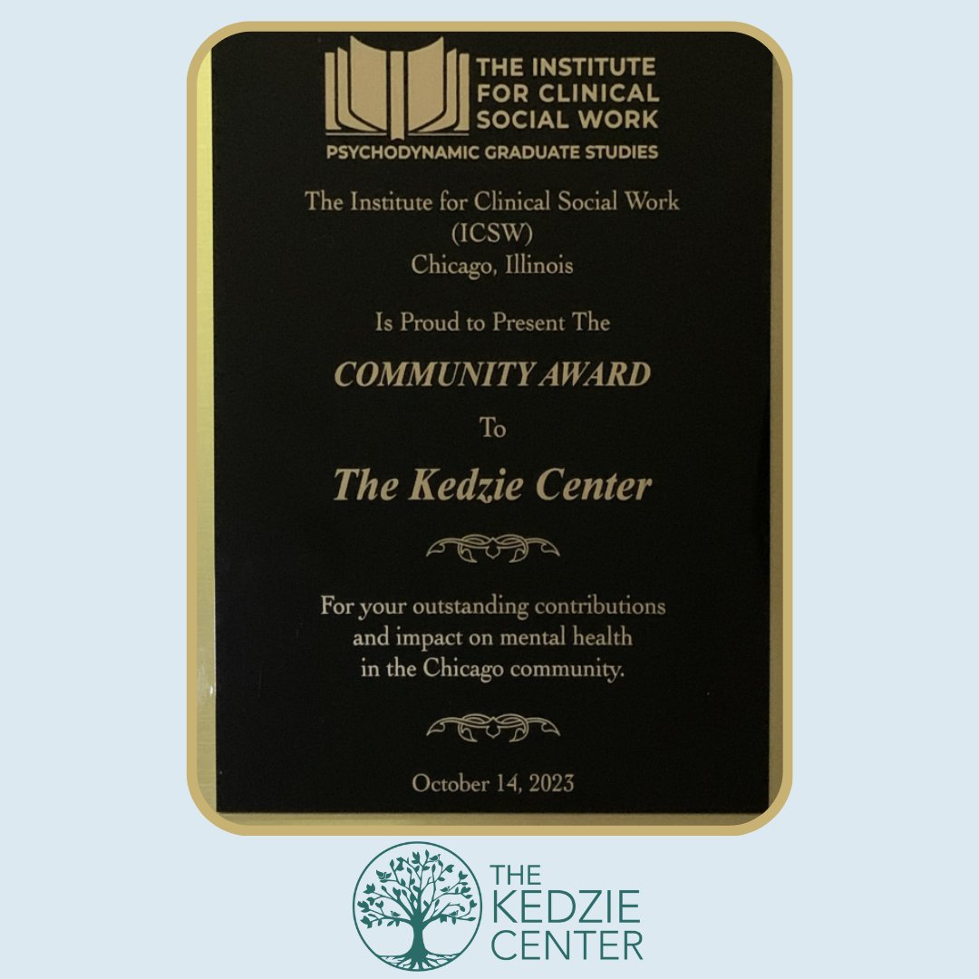 We are honored and grateful to receive this recognition from the Institute of Clinical Social Work. Thank you for your ongoing support and collaboration.

#thekedziecenter #ICSW