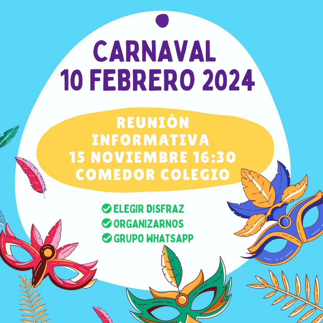 Si te interesa participar en la murga de 2024 pero no puedes asistir a la reunión, enviadnos un mail a contacto@ampavicenteferrer.org con el asunto CARNAVAL indicando nombre del alumno, curso, nombre del adulto responsable y teléfono.