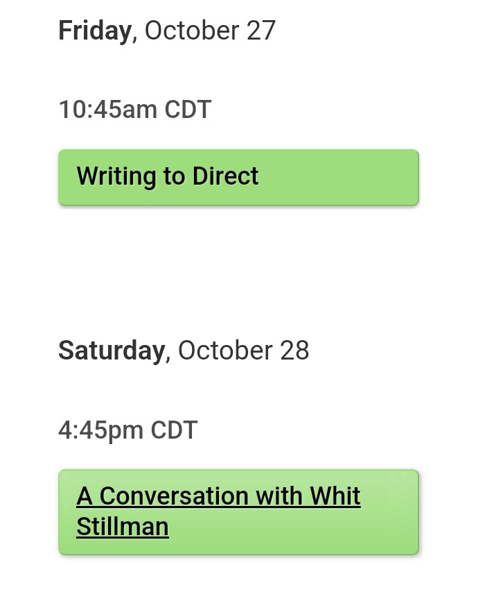 Will be <a href="/austinfilmfest/">Austin Film Festival</a> screenwriters' conference this weekend for 2 sessions: panel Writing to Direct, Fri. a.m. &amp; discussion Sat. p.m. #AFF30 #Austin