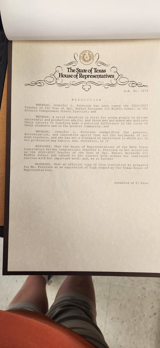 Jennifer Peterson (@jpeter_hms) on Twitter photo Thank you Representative <a href="/RepMaryGonzalez/">Dr. Mary E. Gonzalez</a> for the amazing letter and recognition today. I am humbled and honored to be a part of the amazing team <a href="/Hernando_MS/">Dr. Jesse A. Sepulveda</a> and #TeamSISD. Thank you Representative <a href="/RepMaryGonzalez/">Dr. Mary E. Gonzalez</a> for the amazing letter and recognition today. I am humbled and honored to be a part of the amazing team <a href="/Hernando_MS/">Dr. Jesse A. Sepulveda</a> and #TeamSISD.