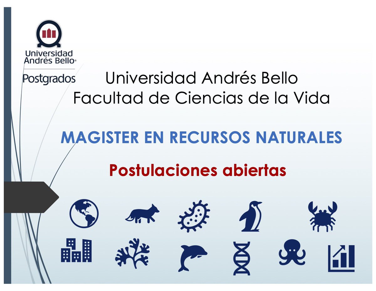 MrnUnab's tweet photo. Postulaciones abiertas Magister en Recursos Naturales @MrnUnab (hasta 11/11/2023). Selección de postulantes 15-17 /11/2023
https://t.co/loFBVLv4Rz https://t.co/Olp3RiVU62