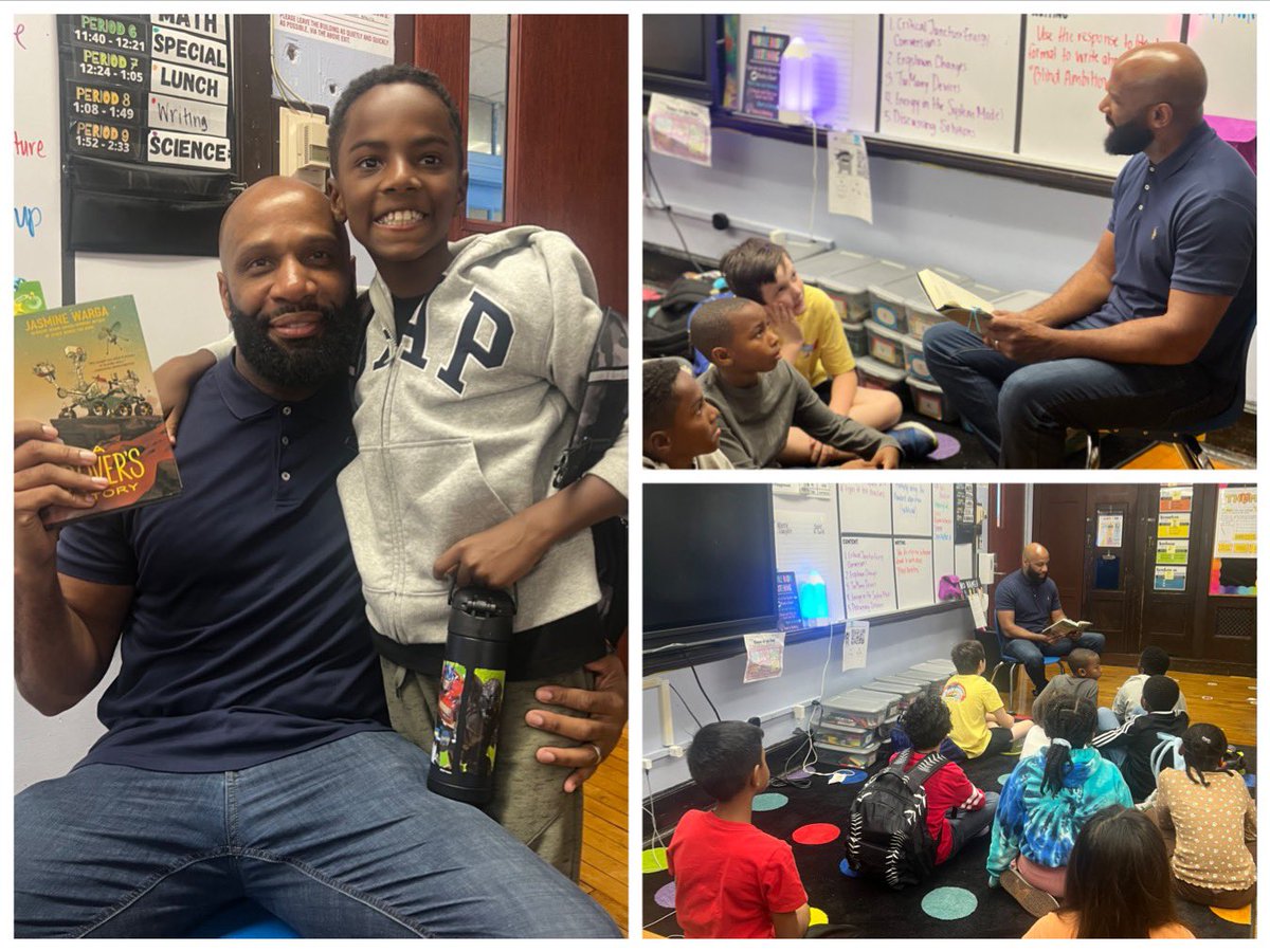 Thank you Mr. Presume for being a guest reader in our classroom today to read some of our global read aloud book, “A Rover’s Story”.  📖 📚 #excellenceonpurpose #gomules #globalreadaloud