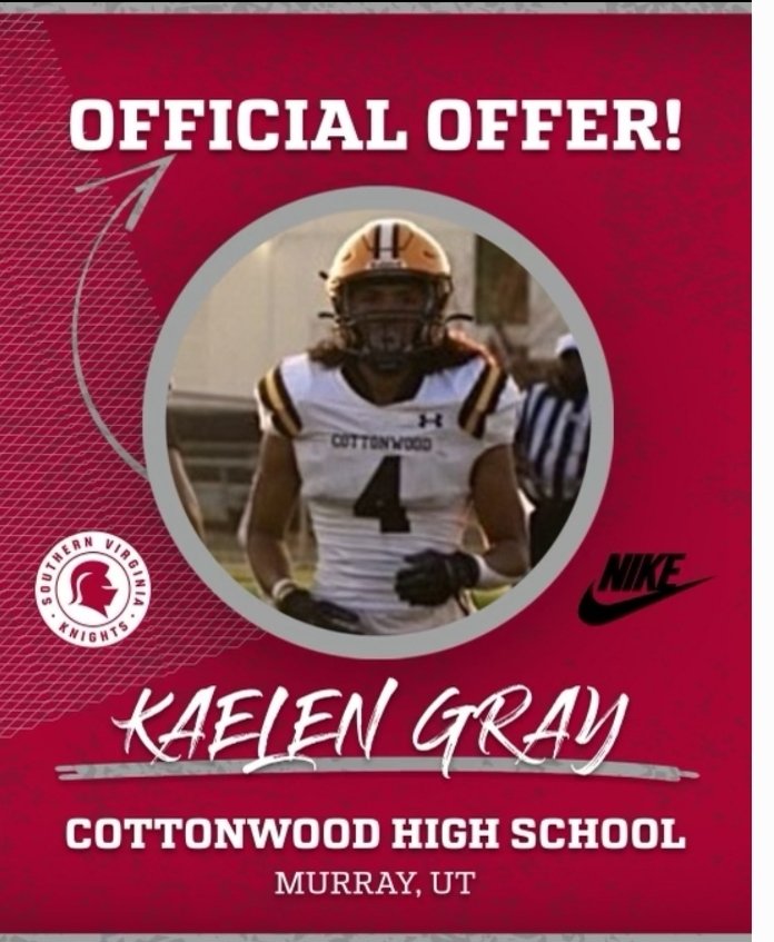 Kaelen Gray (@graykaelen) on Twitter photo Very Blessed To Have Received My First Offer From Southern Virginia University!! <a href="/CoachJoeDuPaix/">Joe DuPaix</a> <a href="/RushtonBradon/">Bradon Rushton</a> <a href="/knight_ftbl/">SVU Knights Football</a> <a href="/DonovanMalmrose/">Coach Donovan</a> Very Blessed To Have Received My First Offer From Southern Virginia University!! <a href="/CoachJoeDuPaix/">Joe DuPaix</a> <a href="/RushtonBradon/">Bradon Rushton</a> <a href="/knight_ftbl/">SVU Knights Football</a> <a href="/DonovanMalmrose/">Coach Donovan</a>
