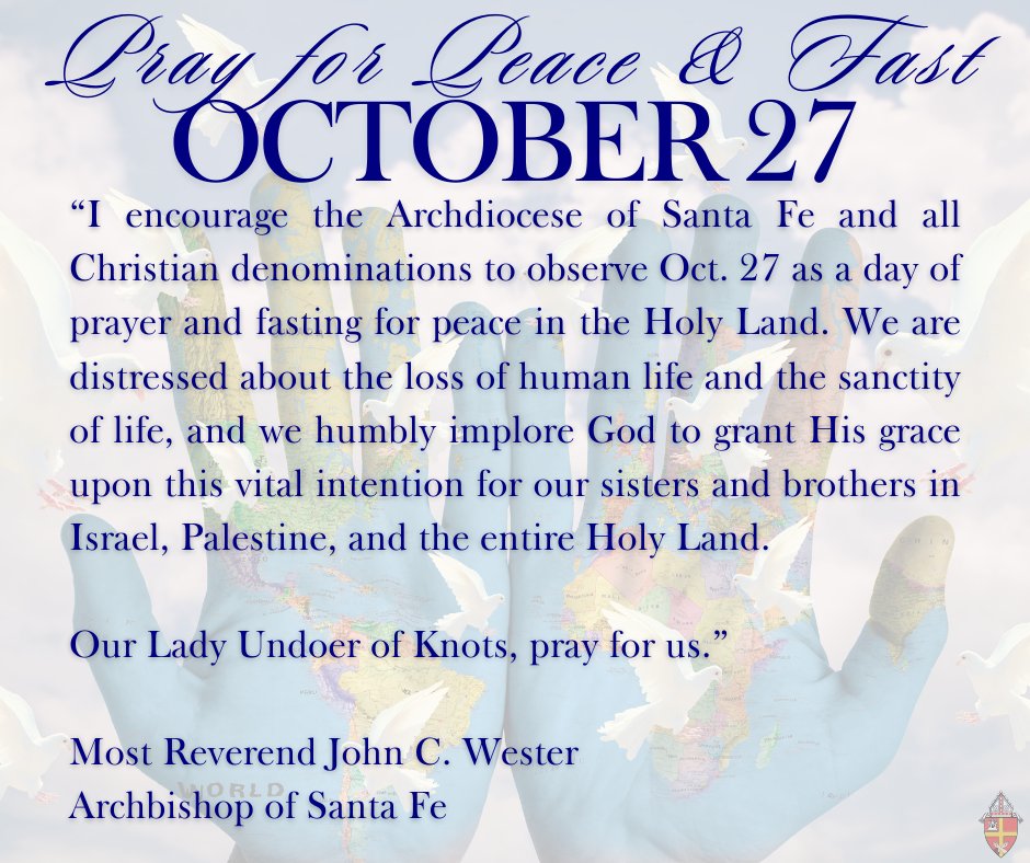 Pope Francis calls for peace in the Middle East for a day of fasting and prayer on 10/27.He said, “...war does not solve any problem: It sows only death &destruction, foments hate, proliferates revenge. War cancels out the future...” @ABJohnCWester calls for the same.