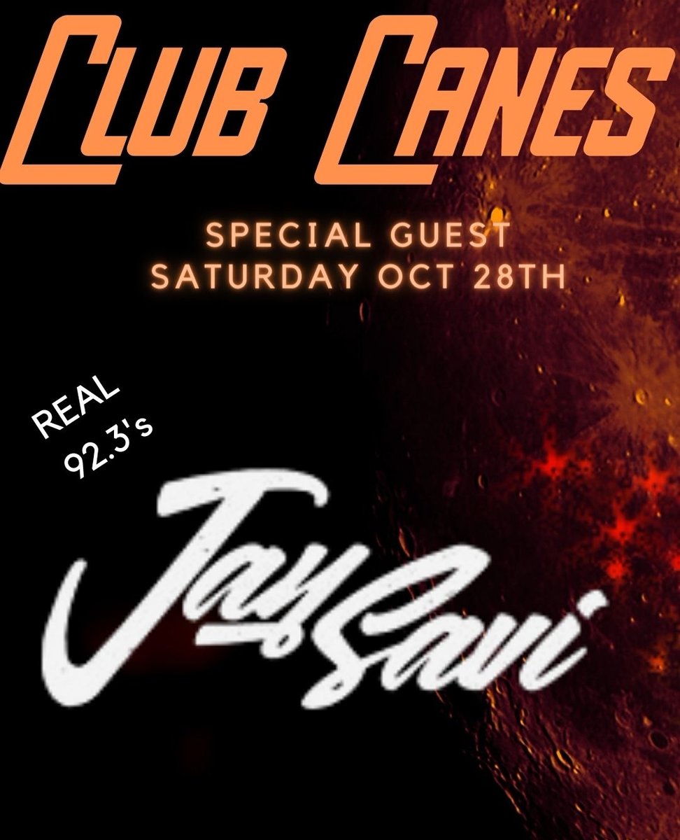 HurricanesBar's tweet image. Get ready for a Halloween weekend like no other! 🎃 Join us this Saturday Night at CLUB CANES as we kick off the festivities with 92.3's very own JAY SAVI spinning all night long. 💥 

Arrive early to beat the line and ensure you don't miss out on the electrifying beats.