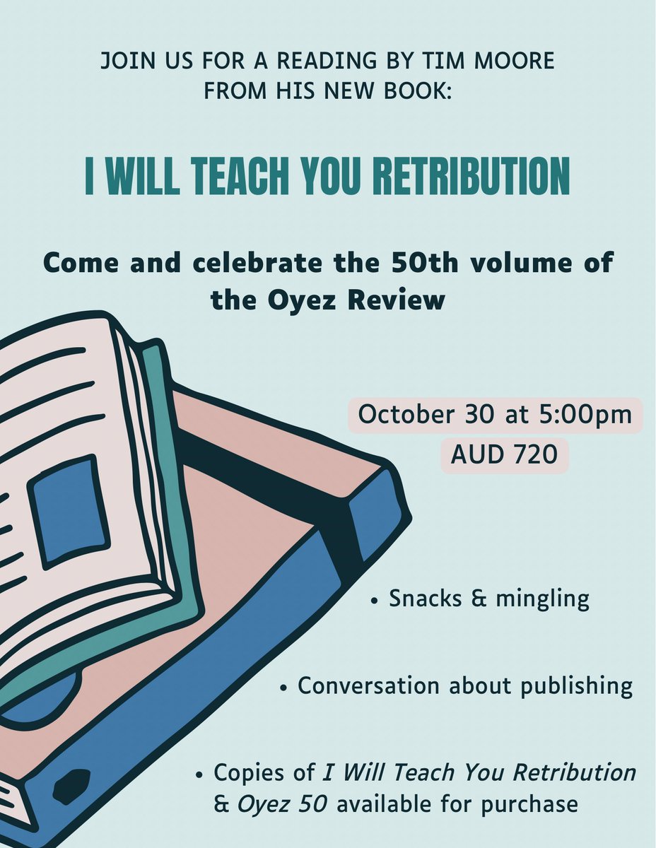 Hear from Tim Moore's new book, learn about publishing, and celebrate volume 50 of the Oyez Review! 📚October 30 at 5pm📚