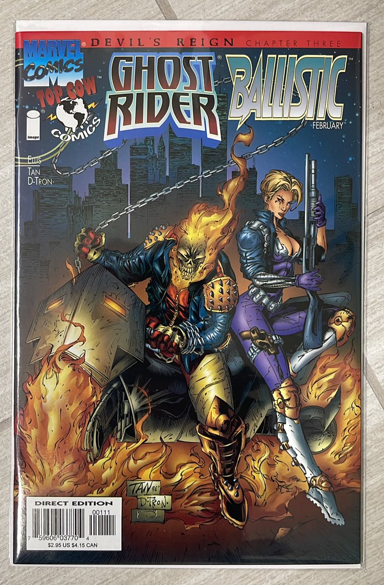 rholmes0520's tweet image. Time for tonight’s @TopCow classic!  It’s The Devils Reign part 3!  Ghost Rider Ballistic!  An awesome issue by Ellis, Billy Tan, and D-Tron!  #DevilsReign #GhostRider #Ballistic #topcow #MarvelComics #comics
