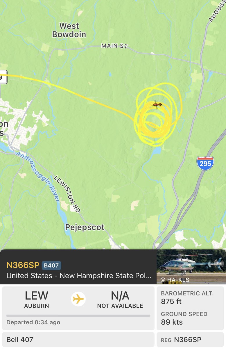 New Hampshire State Police chopper presumably over suspect’s home area #LewistonMaine