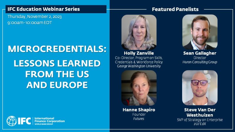 #Microcredentials: Lessons Learned from the U.S. and Europe -- excited to be a part of this online discussion convened by <a href="/IFC_org/">IFC</a> <a href="/WorldBank/">WorldBank</a> Thurs Nov 2, 2023 at 9:00 am ET. Register today: lnkd.in/eEZj5jJ8
#ifceducation