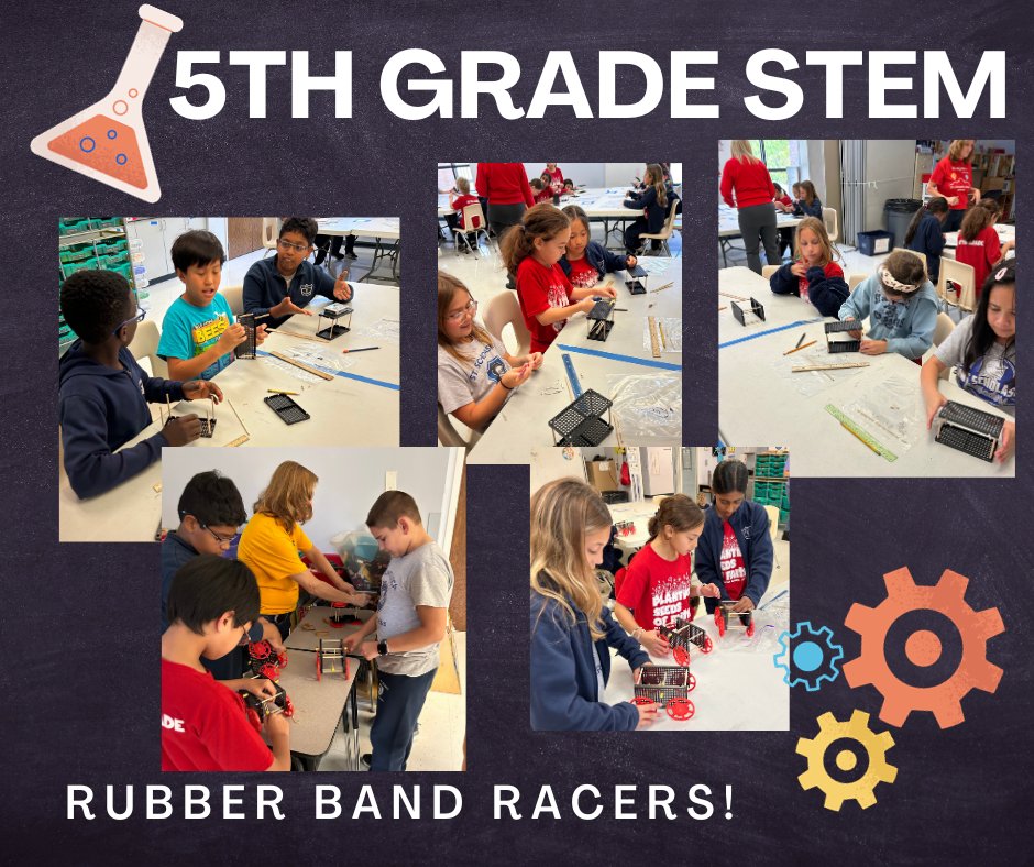 Check out these awesome #STEM rubber band racers! Fifth graders made their own fun racers with rubber bands and other simple supplies. What a great way to learn about science, technology, engineering, and math! 👩‍🔬 👨‍🔬 #RubberBandRacers #Science #STEMFun #WeAreStS #5thGrade