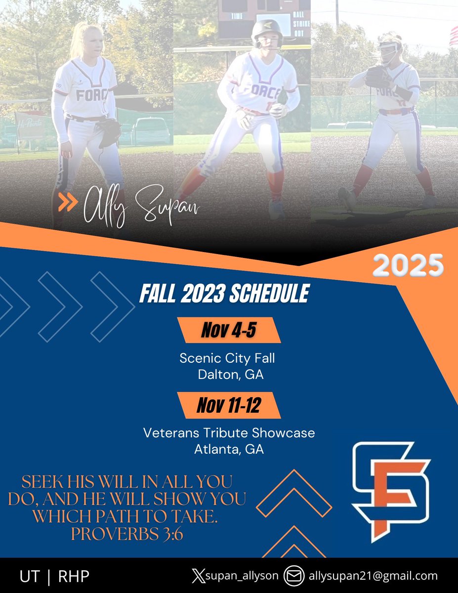 Ally Supan (@supan_allyson) on Twitter photo I will be playing the Fall 23 / Summer 24 with <a href="/ForceSouthern/">Southern Force 18U National - Palmer</a> .
Thank you Coach Palmer for this opportunity. I look forward to competing with this team.
#proverbs3:6 I will be playing the Fall 23 / Summer 24 with <a href="/ForceSouthern/">Southern Force 18U National - Palmer</a> .
Thank you Coach Palmer for this opportunity. I look forward to competing with this team.
#proverbs3:6