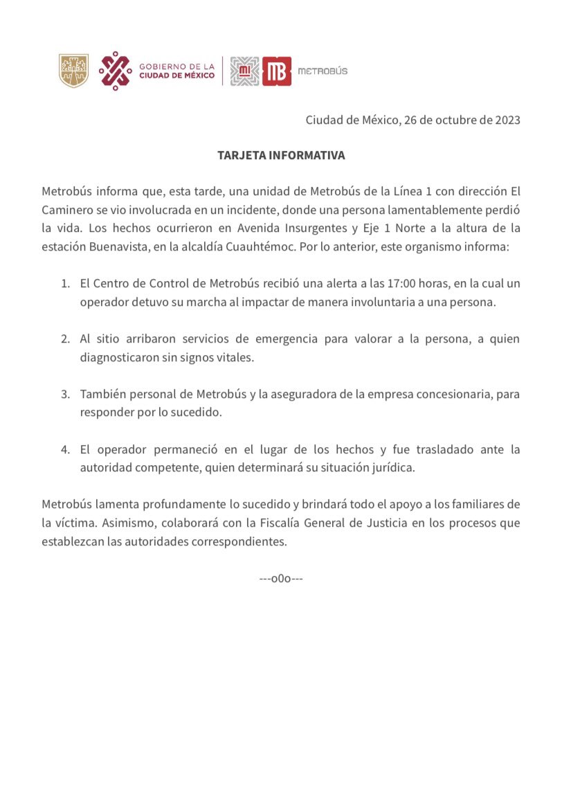 MetrobusCDMX's tweet photo. Metrobús informa: https://t.co/WRgexaZM8Z