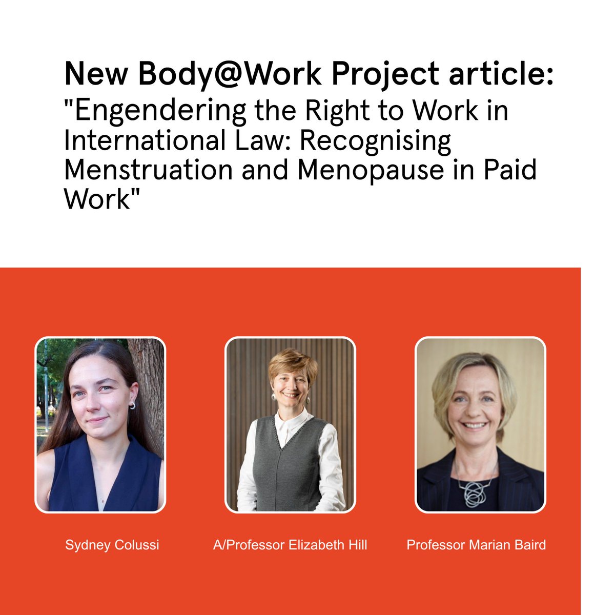 SSPS (@usyd_ssps) on Twitter photo 📢📰 New article from <a href="/USyd_BodyatWork/">The Body@Work Project - USyd</a> convenors, <a href="/ElizabethHill00/">Elizabeth Hill</a> <a href="/ProfMarianBaird/">Marian Baird</a> & <a href="/Sydney_Colussi/">Sydney Colussi</a> published in the University of <a href="/OxHRH/">Oxford Human Rights Hub</a> Journal! "Engendering the Right to Work in International Law: Recognising Menstruation and Menopause in Paid Work" 👇ohrh.law.ox.ac.uk/wp-content/upl… 📢📰 New article from <a href="/USyd_BodyatWork/">The Body@Work Project - USyd</a> convenors, <a href="/ElizabethHill00/">Elizabeth Hill</a> <a href="/ProfMarianBaird/">Marian Baird</a> & <a href="/Sydney_Colussi/">Sydney Colussi</a> published in the University of <a href="/OxHRH/">Oxford Human Rights Hub</a> Journal! "Engendering the Right to Work in International Law: Recognising Menstruation and Menopause in Paid Work" 👇ohrh.law.ox.ac.uk/wp-content/upl…