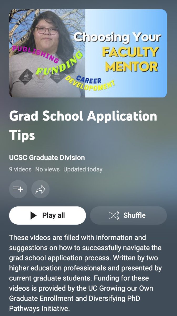 UCSC Grad Division (@ucsc_graddiv) on Twitter photo Our division partnered with current <a href="/ucsc/">UC Santa Cruz</a> graduate students to create these helpful videos with tips on how to apply to graduate school:
youtube.com/playlist?list=… Our division partnered with current <a href="/ucsc/">UC Santa Cruz</a> graduate students to create these helpful videos with tips on how to apply to graduate school:
youtube.com/playlist?list=…
