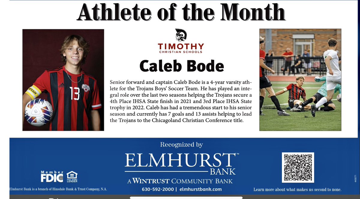@TCSAthletics Congratulations to SR Caleb Bode for being recognized as Athlete of the Month!
