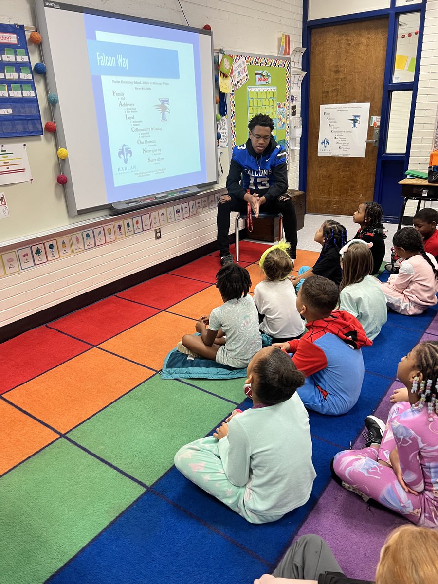 Harlan Alum Tory Jones visited this morning to discuss the Falcon Way. #WeAreFalcons #OneFlorence