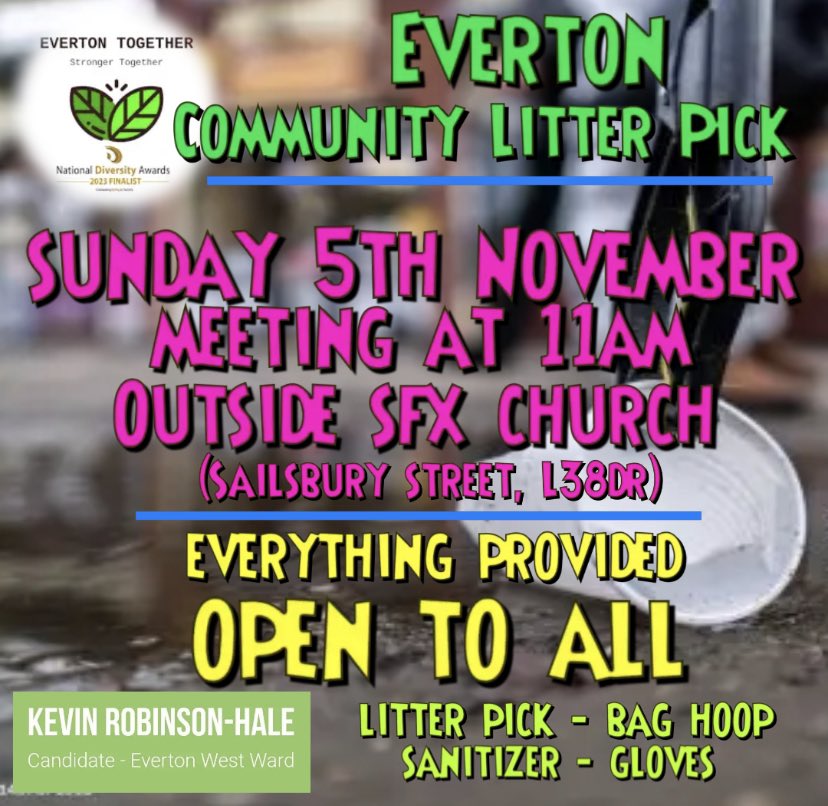 Kevin Robinson-Hale (@everton2gether) on Twitter photo Our November Monthly Litter Pick is on Sunday 5th Nov at 11 am meeting outside SFX Church. Open to all - Everything Provided
<a href="/LitterClear/">Litter Clear-Volunteer</a> <a href="/MHowie81/">Mark</a> <a href="/Richard8266/">Richard Byrne</a> <a href="/RadoChmiel/">Rado Chmiel</a> <a href="/FOEP10/">Everton Park Friends</a> <a href="/angiesliverpool/">Angies Liverpool</a> Our November Monthly Litter Pick is on Sunday 5th Nov at 11 am meeting outside SFX Church. Open to all - Everything Provided
<a href="/LitterClear/">Litter Clear-Volunteer</a> <a href="/MHowie81/">Mark</a> <a href="/Richard8266/">Richard Byrne</a> <a href="/RadoChmiel/">Rado Chmiel</a> <a href="/FOEP10/">Everton Park Friends</a> <a href="/angiesliverpool/">Angies Liverpool</a>