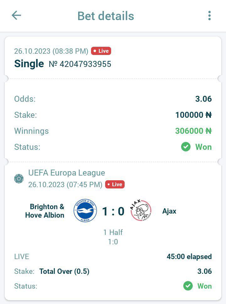 Big_Strategic's tweet photo. WE WON GUYS 
AS HIGH AS 3 ODDS🍀🍀🍀🍀🍀✅✅✅✅✅

Join the winning team here👉🏼 https://t.co/7x2vd3Sh7J https://t.co/KVuTtinMLV