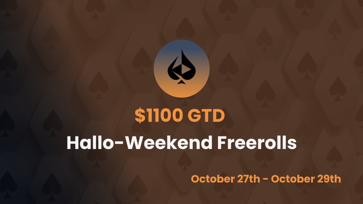 🎃$1100 GTD in Hallo-weekend Special Freerolls🎃

Happy Spooky Szn! Hope you aren’t scared 😱 about a little competition!

🏆We’re happy to announce Virtue Poker will host (4) surprise tournaments starting tomorrow Friday October 27th with $1100 in prizes.

🔗Tournament 1 Link: