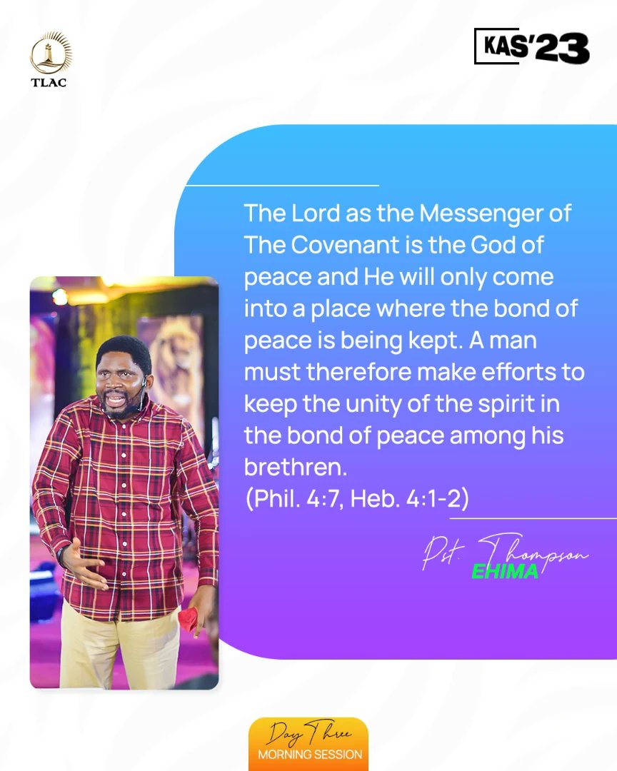 tlackingdom's tweet photo. The Messenger of The Covenant will not come to a temple of a man that has not been adorned with the laws and commandments of life and peace. 

These are excerpts from the teaching at KAS23 DAY 3 MORNING SESSION by God's servant Pastor Thompson Ehima. 

#tlackingdom
#KAS23 https://t.co/D508fcDt9U