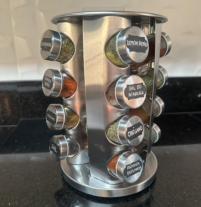 Porta Tempero Condimento Inox Vidro Giratorio Cozinha 16 Pts