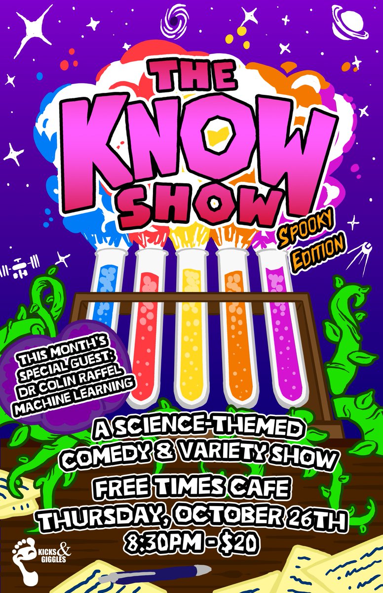 Tonight's the night!
The best in science-themed comedy
The Know Show - Spooky Edition is 8:30 at Free Times Cafe
So join us to laugh and learn featuring an interview with a machine learning expert.
Tickets on Eventbrite and at the door!