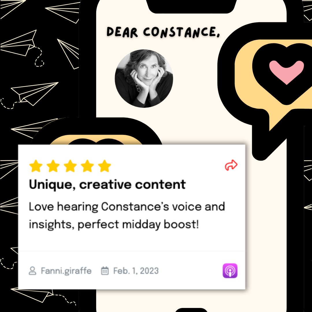 DearConstance22's tweet image. "Unique, creative content - Love hearing Constance's voice and insights, perfect midday boost!" Fanni.giraffe 

#dearconstance #lovefeedback #uniquecontent #creativecontent #shortformpodcast