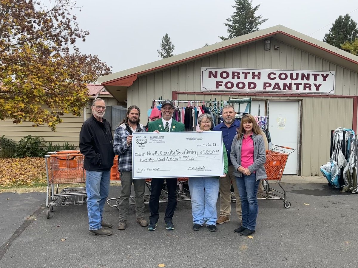 The Elks Lodge in Colville donated $2,000 to the North County Food Pantry in #Elk today.

The money will go towards items to help families affected by the #OregonRoadFire 

@kxly4news