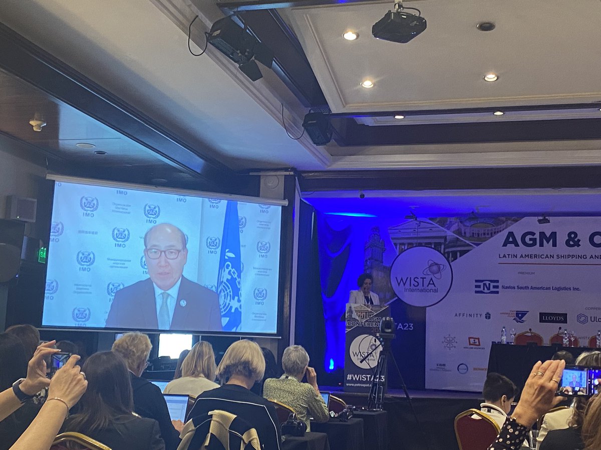 Mr Kitack Lim, IMO Secretary General, delivers his speech for the Keynote address at the #WISTAAGMandConference2023 in Montevideo!
 #HappeningNow #womenwhomovetheworld #StrongerTogether #WISTA23