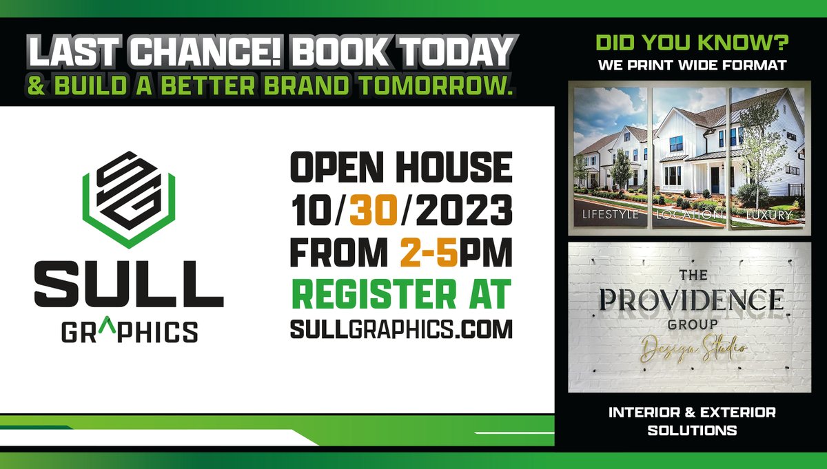 SULLGRAPHICS's tweet image. DO NOT MISS OUT! There&apos;s still time to join us for an unforgettable Open House event on 10.30.23!

LOCATION - 2220 Airport Industrial Drive | Suite 900  
Ball Ground, GA 30107

View the link below to REGISTER and come visit to see what we can do for YOU!

mysullgraphics.com/ember