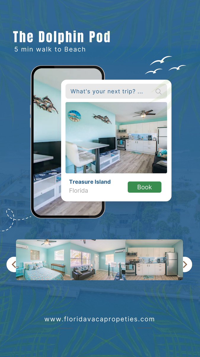 Welcome to our enchanting Dolphin-themed apartment, where charm and coziness collide! 🌊  🐬 Dolphin Pod: bit.ly/40KuXLE  

Visit our website: floridavacaproperties.com  
#floridavacation #beachgetaway #treasureislandflorida #floridavacaproperties #directbooking #booknow