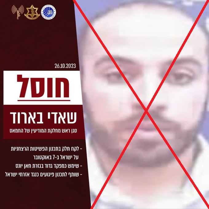 _NOALCOMUNISMO's tweet photo. OTRO MENOS . . . VIVA ISRAEL ! ! ! 
Israel abatió a Shadi Barud, uno de los cerebros de las masacres terroristas del 7 de octubre
El Ejército anunció la muerte de una de las cabezas de la inteligencia de Hamas durante un bombardeo en la Franja de Gaza: “Fue responsable de planear numerosos ataques contra civiles israelíes”