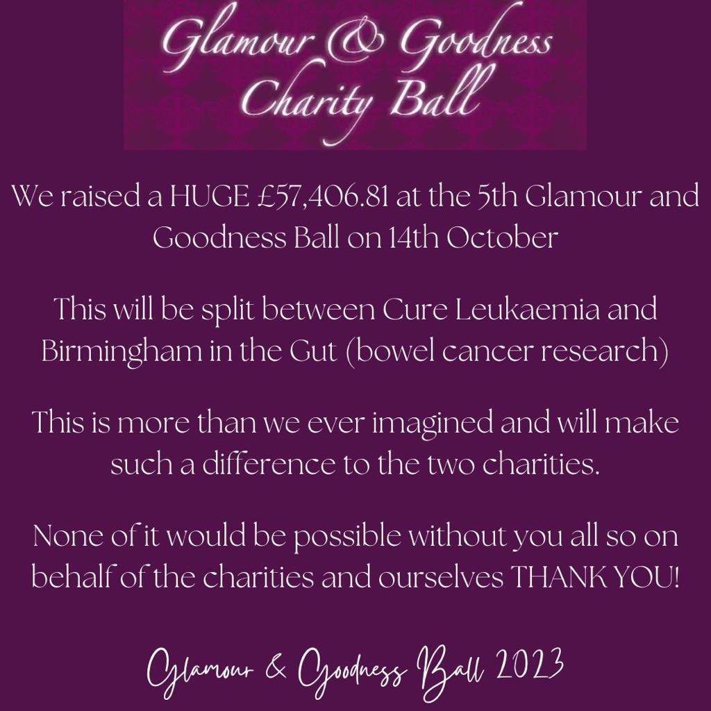 We did it! A year of planning was all worth it - £57,000 raised for <a href="/CureLeukaemia/">Cure Leukaemia</a> &amp; Birmingham in the Gut #cureleukaemia #bowelcancerresearch #glamourandgoodnessball