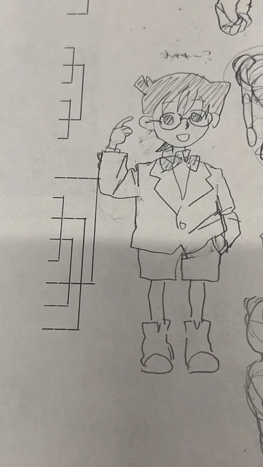 これ授業中に資料なしで描いたコナンなんですけど蘭姉ちゃんのツノ描いちゃってる
