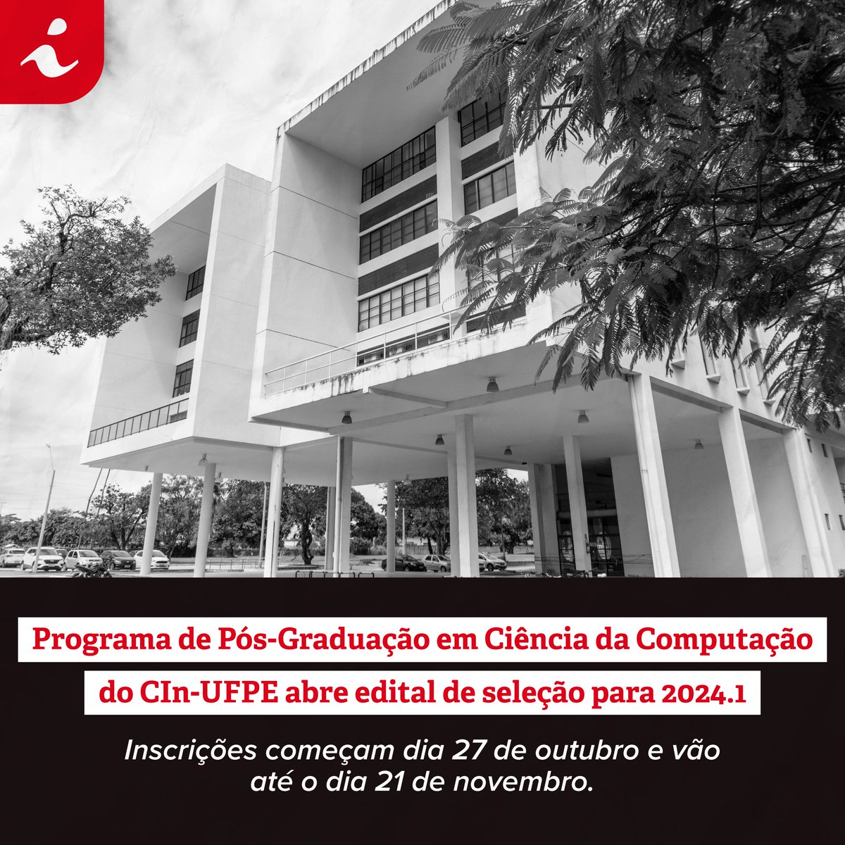 O Programa de Pós-Graduação do Centro de Informática (CIn) da UFPE divulga edital de seleção para mestrado e doutorado acadêmico em Ciência da Computação. Interessados podem se inscrever de 27 de outubro a 21 de novembro de 2023.

Acesse: secpos.cin.ufpe.br/sele%C3%A7%C3%…