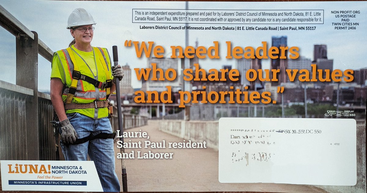 I got this awesome mailer from @LIUNA about @HJKforWard5 in the mail today, and who should be on the front, but my daughter's Cub Scout leader, Laurie! So fun!