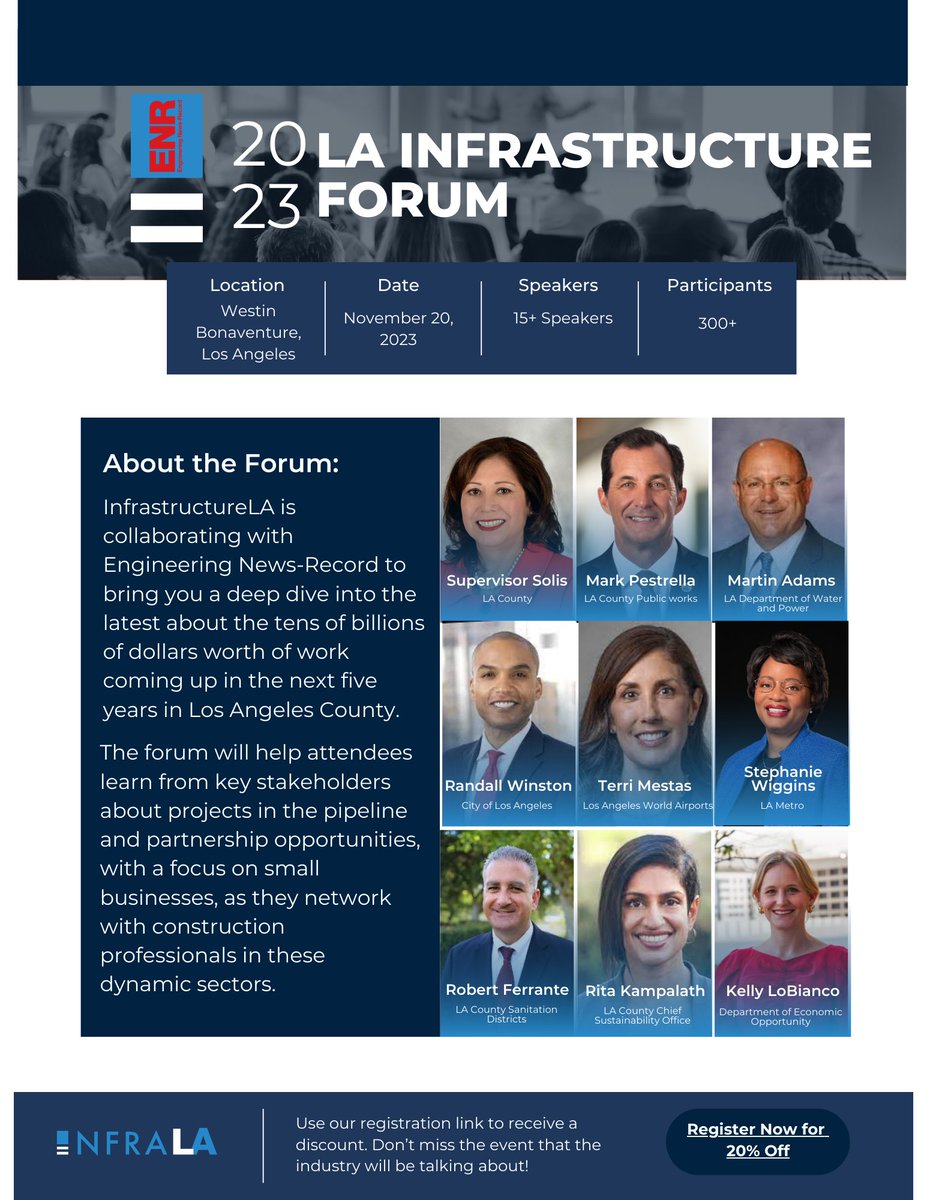 Exciting news! Join us at the LA Infrastructure Forum, a 1-day special event presented in collaboration with <a href="/ENRnews/">ENR</a>. We're bringing together experts from across the region to talk about upcoming capital plans. Get your tickets here: na.eventscloud.com/ereg/newreg.ph…