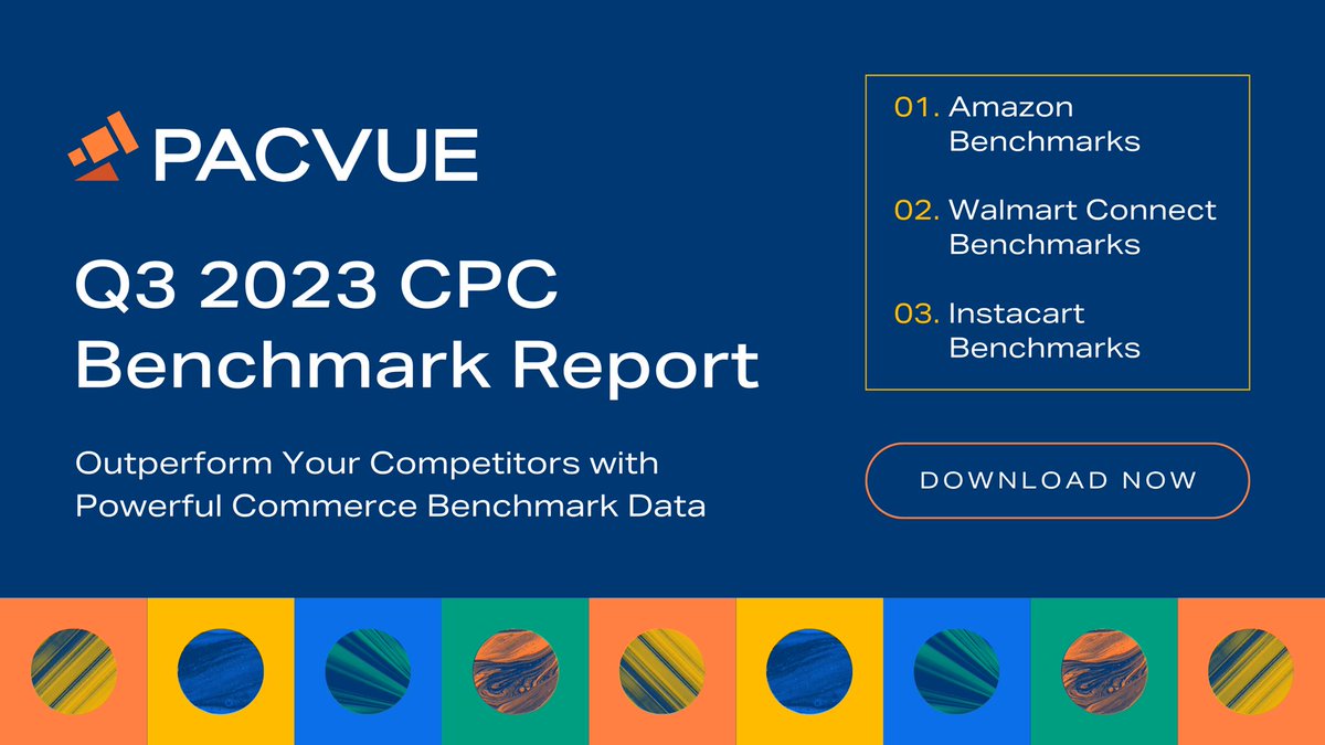Hot off the press! 🔥
📊 #Pacvue's Q3 2023 US #CPC Report is packed with in-depth #retailmedia benchmark data &amp; insights like #CTR, #CVR, #ROAS &amp; more on #Amazon, #Walmart, &amp; #Instacart. 🛒📈
👇
Download it today! 🔗 pacvue.com/downloads/us-q…

#Commerce #Q3 #Advertising #eCommerce