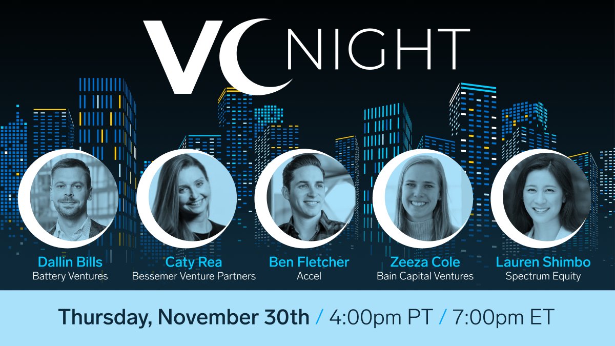 Interested in learning more about Venture Capital? Register for the “VC Night” webinar on Thursday November 30th at 4 PM PT / 7 PM ET hosted by <a href="/Accel/">Accel</a> <a href="/BainCapVC/">Bain Capital Ventures</a> <a href="/BessemerVP/">Bessemer</a> <a href="/BatteryVentures/">Battery Ventures</a> and Spectrum. Register here: rb.gy/s9irz