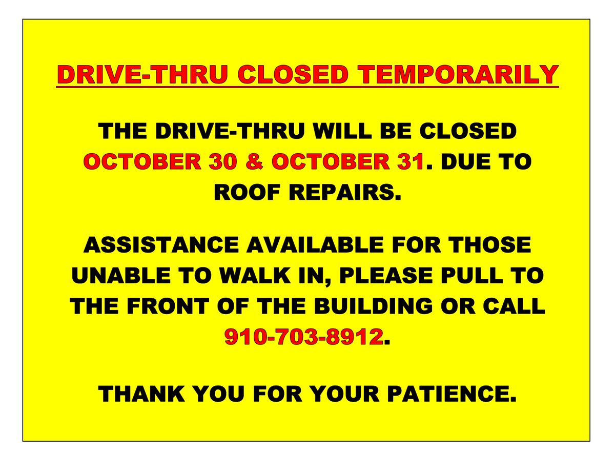 Attention, Residents! 
We wanted to inform you the drive-thru to the water administration will be closed temporarily due to essential roof repair work. 

The closure will be in effect October 30 and October 31.