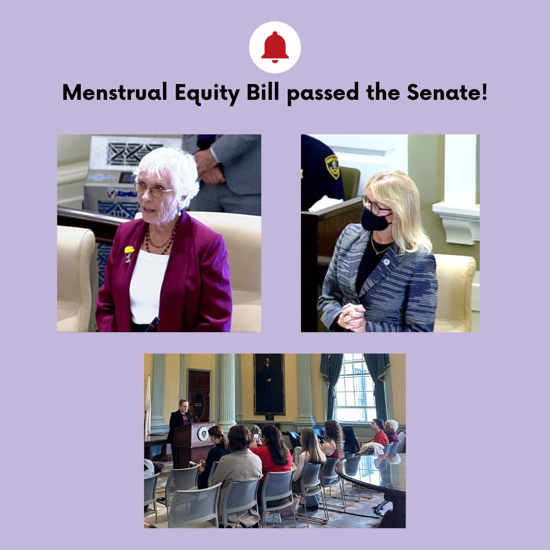Thank you to the @MA_Senate for unanimously passing one of our legislative priorities today! We have prioritized @senjehlen's bill to ensure access to menstrual products for 2 sessions. TY to our Senate Chair @SenJoanLovely & our ED @nora_bent for speaking in support today!