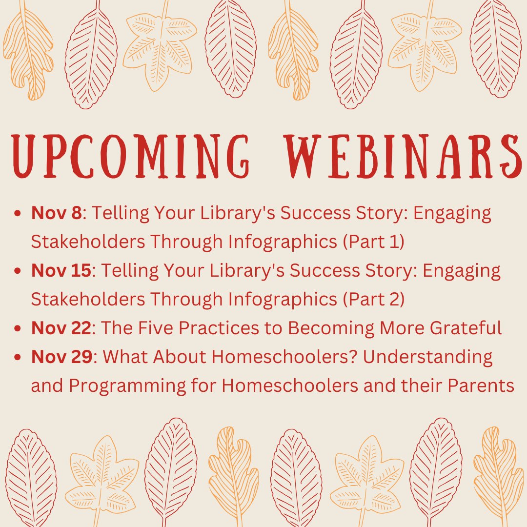 statelibraryor's tweet image. #oregonlibraries - Did you know...? Free weekly webinars are available to Oregon library staff, volunteers, board members, friends and foundation members. Here&apos;s the lineup for November. Learn more at libguides.osl.state.or.us/conted#s-lib-c…