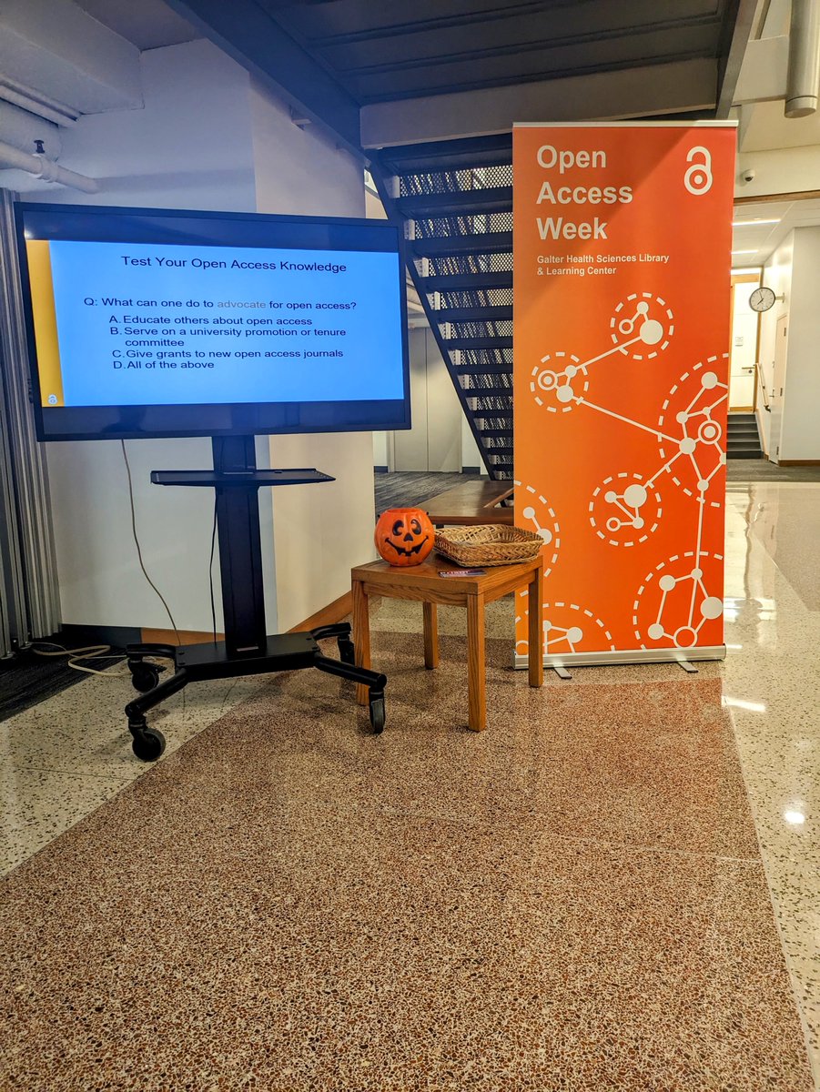 galterlibrary's tweet image. How much do you know about #OpenAccess? There’s still time to take our interactive #OA quiz and earn a sweet treat for your efforts! Come visit the library’s first-floor atrium and learn more about the theme of this year’s #OpenAccessWeek2023: Community over Commercialization